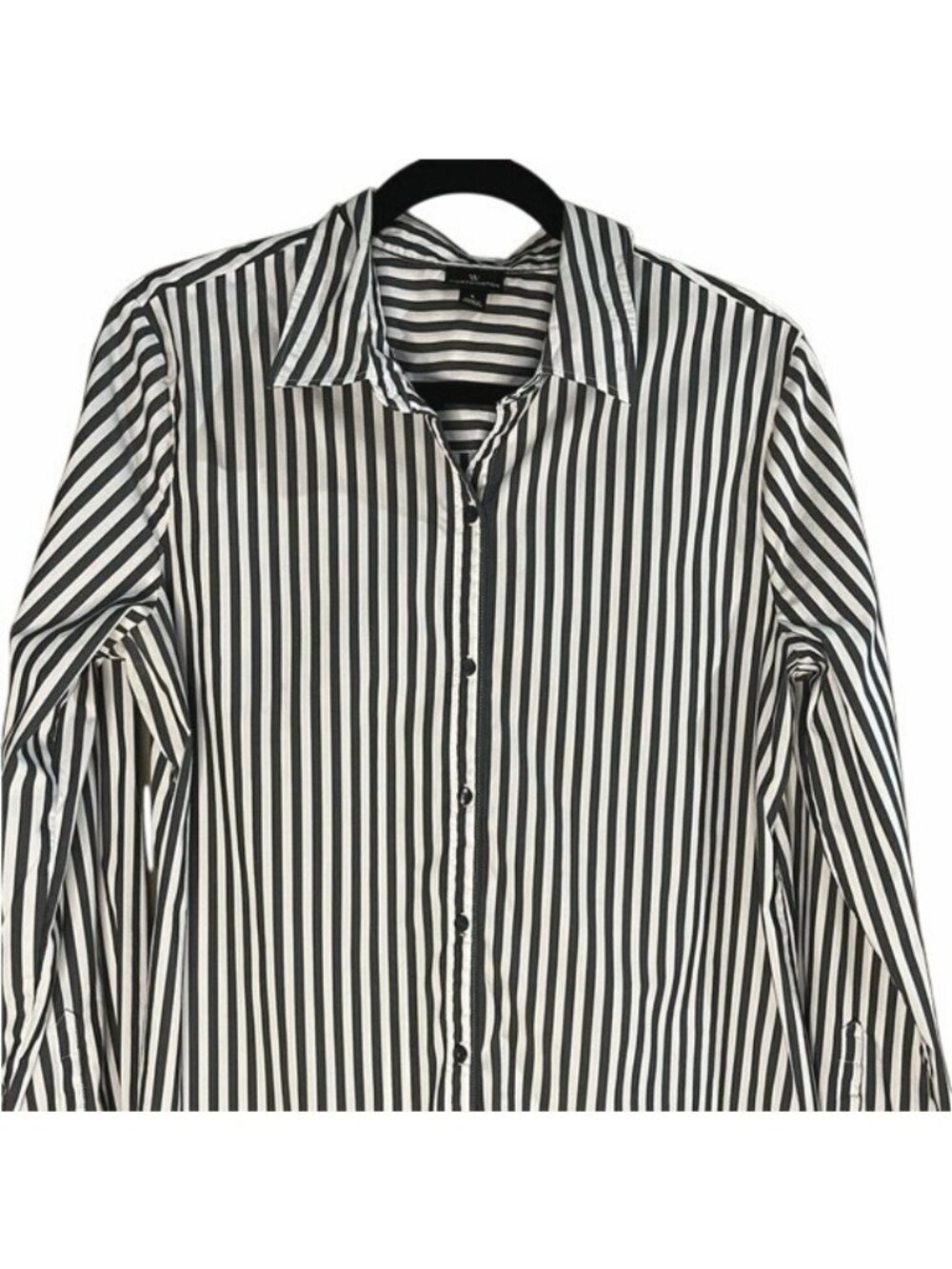 Worthington Button Up Collared Cuffed Long Sleeve Shirt Black White Striped (L) - Picture 12 of 16